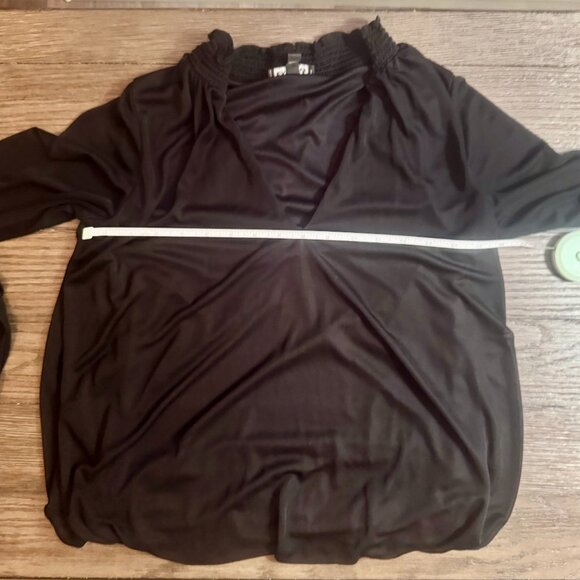 Express Black Smocked Neck Ruched Long Sleeve Blouse | Size M - Picture 7 of 13
